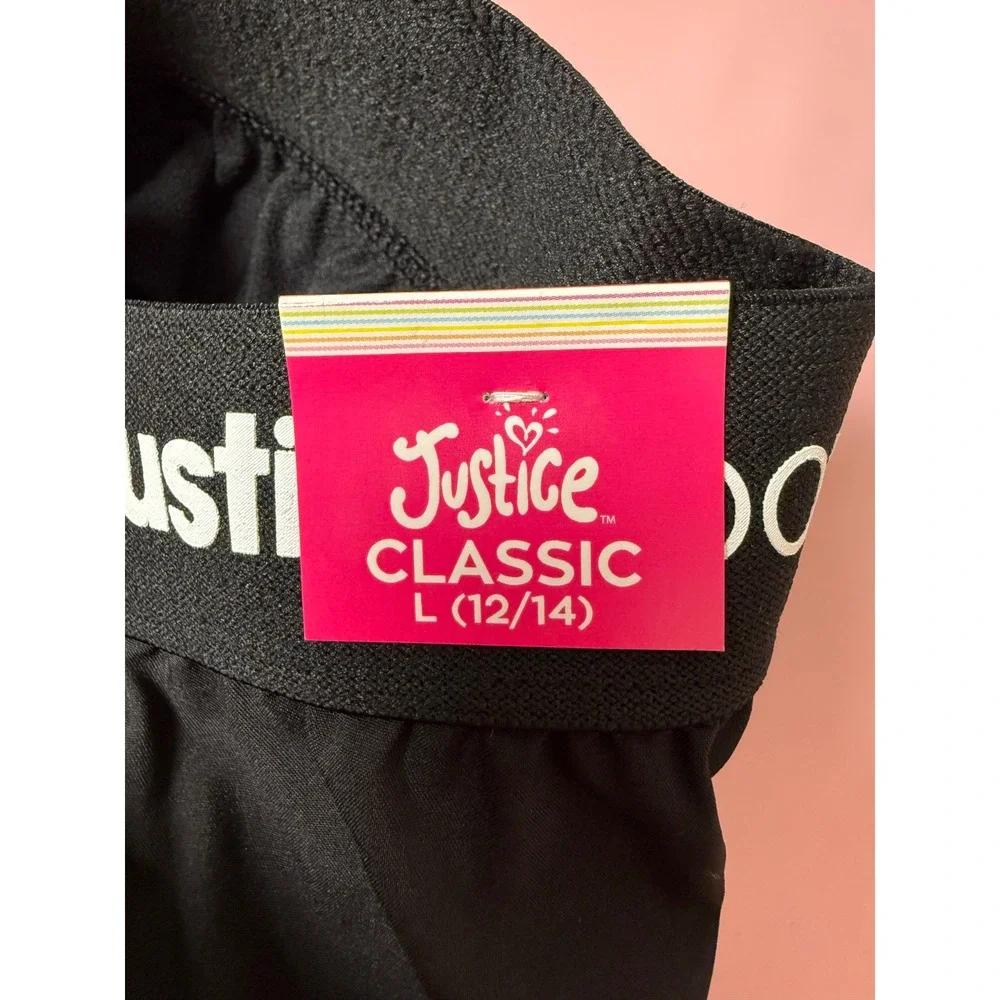 Justice Sport Soccer Shorts Girls L 12/14 Black NWT Athletic Graphic Logo 305332
